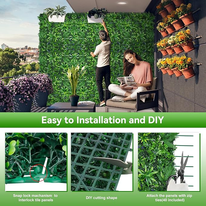 Artificial Grass Wall Panels, 20"x20" 16pcs Hedge Grass Backdrop, UV-Anti Fake Greenery Plant Boxwood Panels, Green Wall Decor for Outdoor Indoor Patio Garden Backyard