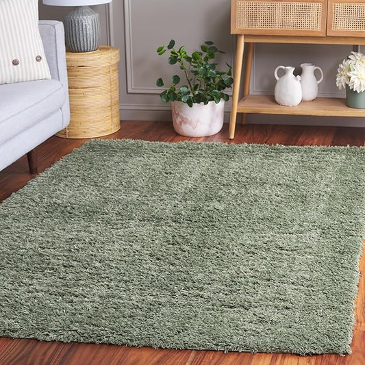 SAFAVIEH Lindsay Shag Collection Area Rug - 6' x 9', Green, 1.8-inch Thick, Ideal for Living Room, Bedroom, Home Office, Dining Space (LNS560Y-6)