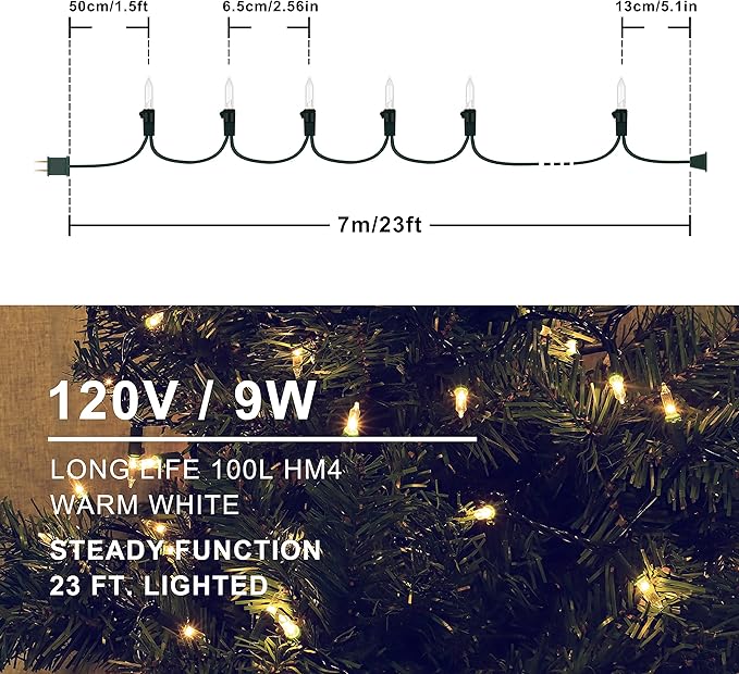 Hopolon Christmas Lights, 2 Pack 23ft 100 Mini String Lights, 120V Plug in Extendable Tree Lights for Patio, Garden, Home, Party, Holiday, Wedding, Indoor&Outdoor Decor(2pcs Warm White)
