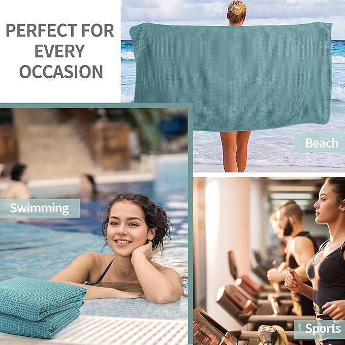 Microfiber Waffle Bath Towels, 4 Pieces, Soft, Absorbent, Fast Drying, Lint Free 430 GSM (Green)