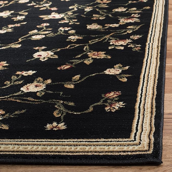 SAFAVIEH Lyndhurst Collection Runner Rug - 2'3" x 8', Black, Traditional Floral Design, Non-Shedding & Easy Care, Ideal for High Traffic Areas in Living Room, Bedroom (LNH220A)
