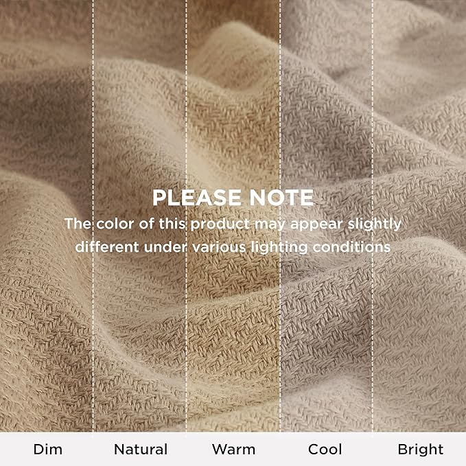 Bedsure GentleSoft 100% Cotton Blanket Queen Size for Bed - Breathable and Lightweight, Soft Cozy Textured Herringbone Woven Blanket for Summer Spring, Light Brown, 90x90 inches