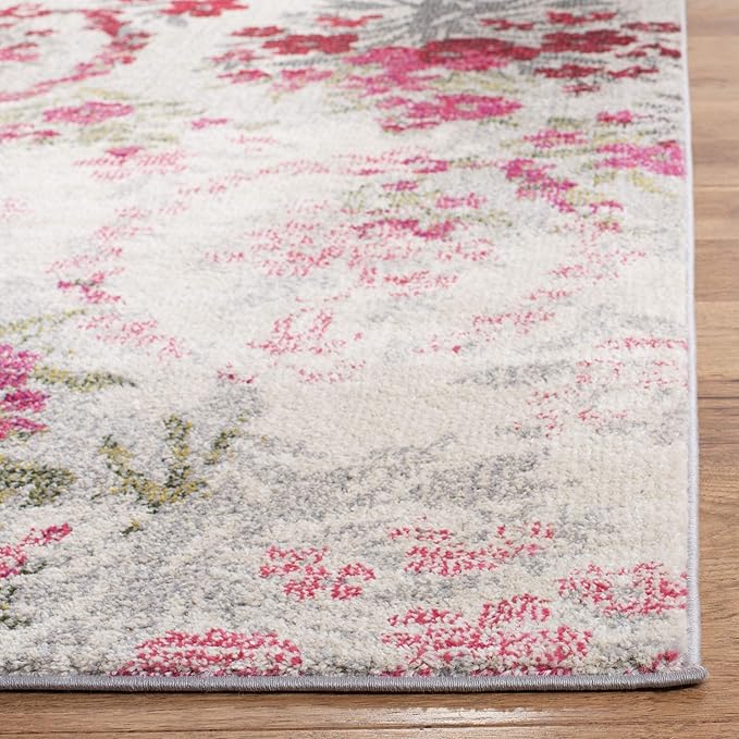 SAFAVIEH Monaco Collection Accent Rug - 3' x 5', Ivory & Pink, Floral Design, Non-Shedding & Easy Care, Ideal for High Traffic Areas in Entryway, Living Room, Bedroom (MNC205R)