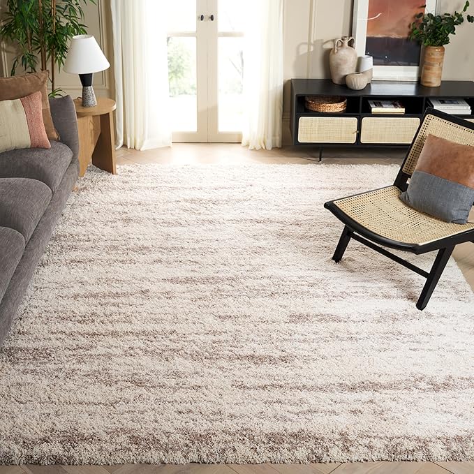 SAFAVIEH Hudson Shag Collection Area Rug - 10' x 14', Ivory & Beige, Modern Design, Non-Shedding & Easy Care, 2-inch Thick Ideal for High Traffic Areas in Living Room, Bedroom (SGH206B)