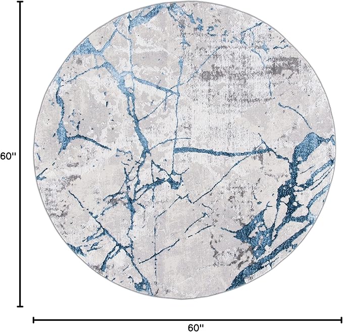 SAFAVIEH Amelia Collection 5' Round Grey/Blue ALA293F Modern Abstract Non-Shedding Living Room Dining Bedroom Foyer Area Rug