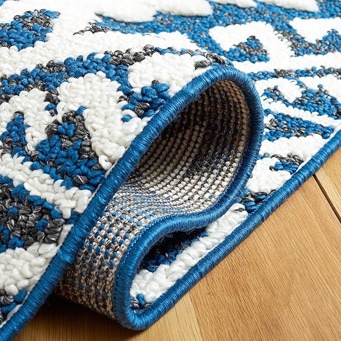 SAFAVIEH Moroccan Tassel Shag Collection Accent Rug - 3' x 5', Navy & Ivory, Non-Shedding & Easy Care, 2-inch Thick Ideal for High Traffic Areas in Entryway, Living Room, Bedroom (MTS652N)