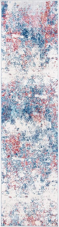 SAFAVIEH Brentwood Collection Runner Rug - 2' x 6', Navy & Red, Modern Abstract Design, Non-Shedding & Easy Care, Ideal for High Traffic Areas in Living Room, Bedroom (BNT822N)