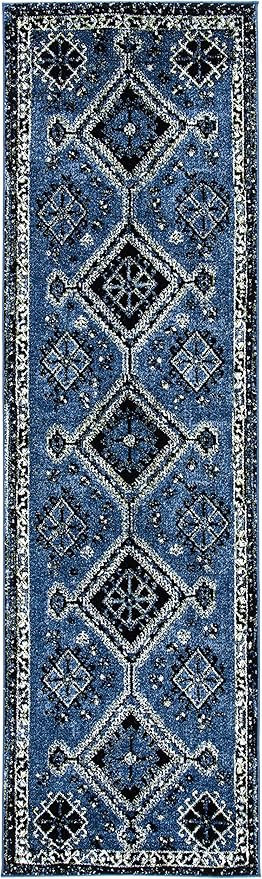 SAFAVIEH Vintage Hamadan Collection Runner Rug - 2'3" x 8', Blue & Black, Oriental Distressed Design, Non-Shedding & Easy Care, Ideal for High Traffic Areas in Living Room, Bedroom (VTH293M)