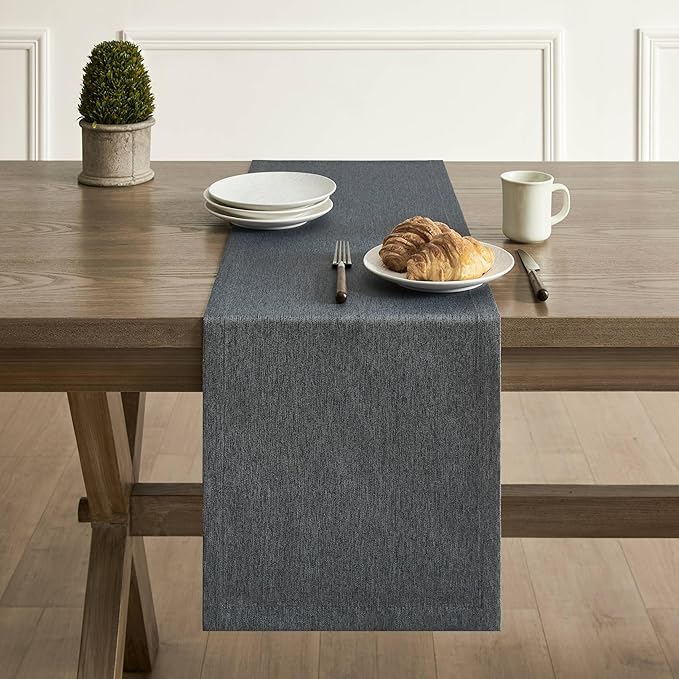 ZeeMart Basic Linen Style Table Runner, 14 x 36 Inch Charcoal, Rustic Farmhouse Grey Table Runners 36 Inches Long, Everyday Polyester Table Runner - Machine Washable & Easy Care