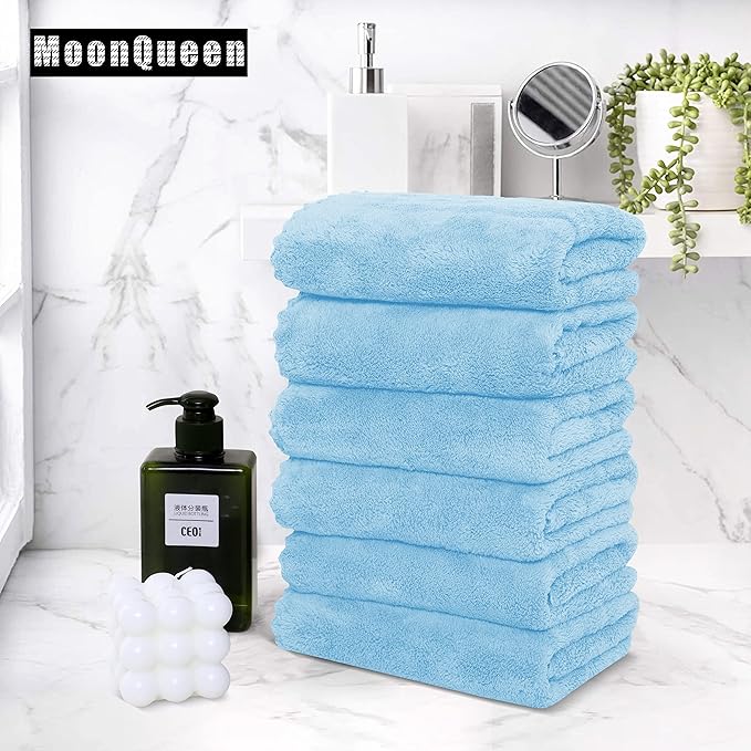 6 Pack Premium Hand Towels - Quick Drying - Microfiber Coral Velvet Highly Absorbent Towels - Multipurpose Use as Hotel, Bathroom, Shower, Spa, Hand Towel 16 x 28 inches (Aquamarine)