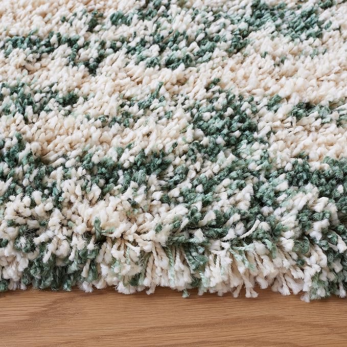 SAFAVIEH Hudson Shag Collection Area Rug - 10' Round, Ivory & Green, Non-Shedding & Easy Cleaning, Plush Thick Pile, Ideal for Living Room, Bedroom, Dining Space (SGH206Y)