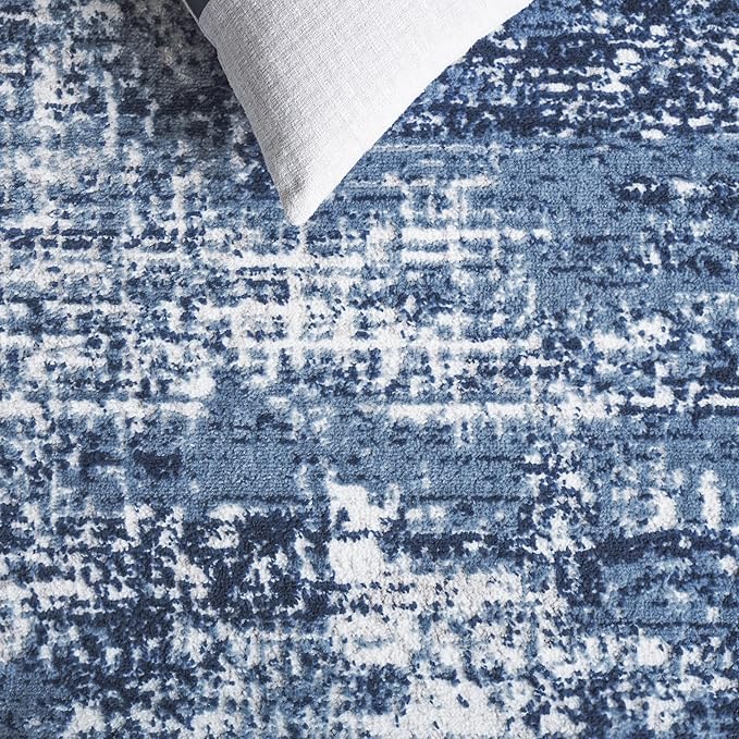 SAFAVIEH Amelia Collection Area Rug - 6'7" Square, Ivory & Dark Blue, Modern Abstract Design, Non-Shedding & Easy Care, Ideal for High Traffic Areas in Living Room, Bedroom, Dining (ALA700M-7SQ)
