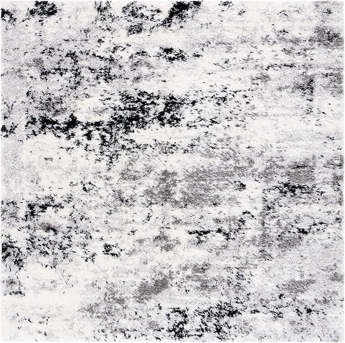 SAFAVIEH Lindsay Shag Collection Area Rug - 6'7" Square, Grey & Black Ivory, Modern Design, 1.8-inch Thick, Ideal for High Traffic Area in Living Room, Bedroom, Dining (LNS556G-7SQ)