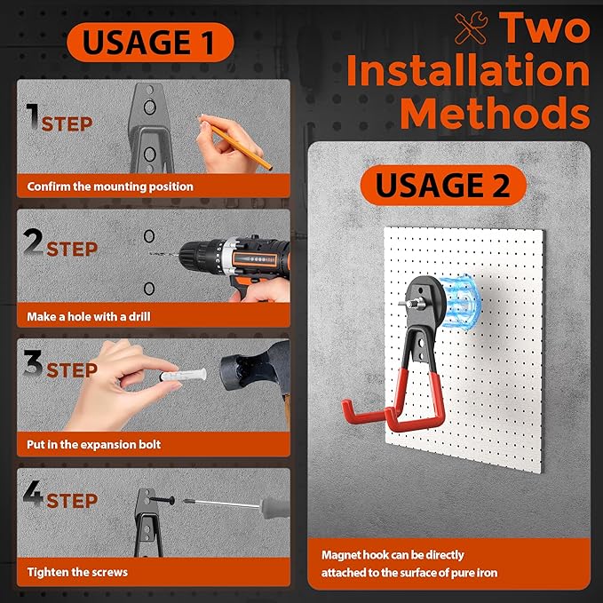 8Pcs Large Strong Magnetic Hooks Heavy Duty Garage Big Magnet Hooks Extra Strength Magnetic Utility Storage Hook Hanger with Anti Slip Coating for Garden Indoor Outdoor Hanging Tools Orange