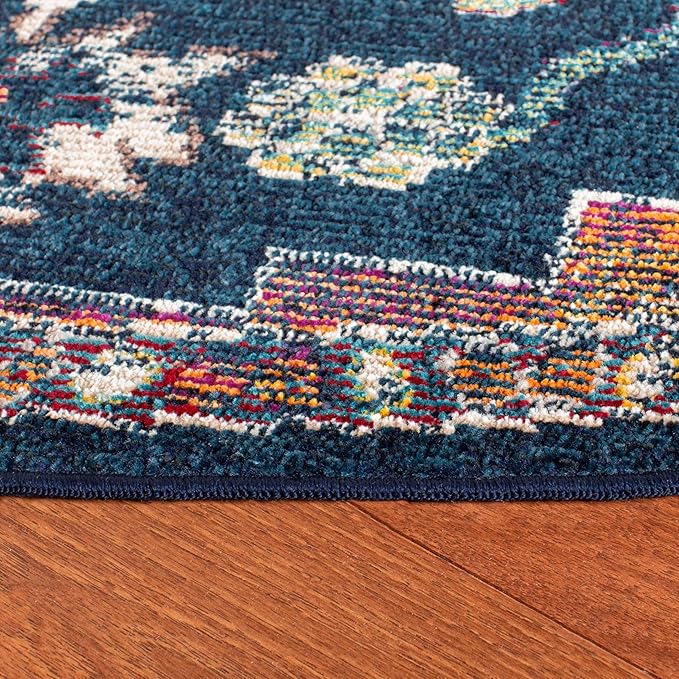 SAFAVIEH Crystal Collection Area Rug - 7' Round, Navy & Fuchsia, Medallion Distressed Design, Non-Shedding & Easy Care, Ideal for High Traffic Areas in Living Room, Bedroom (CRS501H)