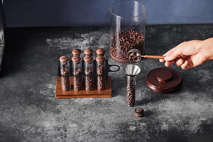 espresso coffee tool kit with single dose coffee bean storage, dosing cup and spray bottle for fresh brewing