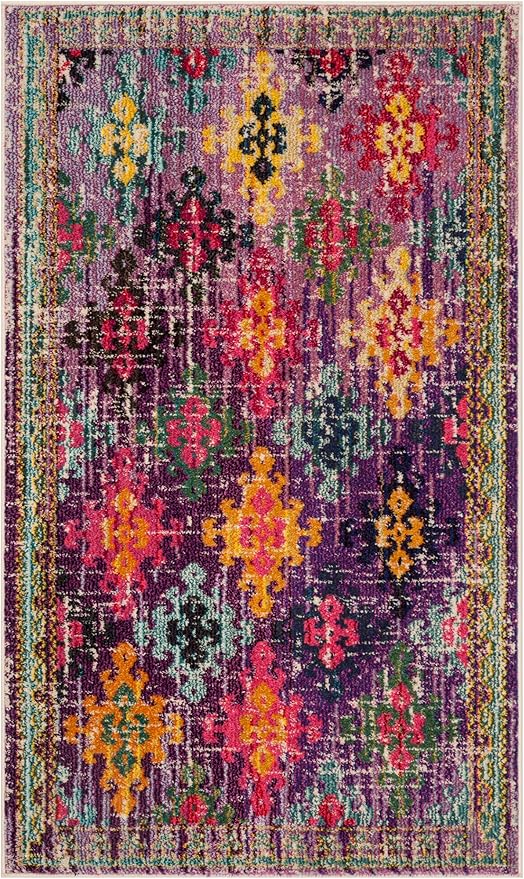 SAFAVIEH Monaco Collection Accent Rug - 3' x 5', Purple & Multi, Boho Diamond Trellis Design, Non-Shedding & Easy Care, Ideal for High Traffic Areas in Entryway, Living Room, Bedroom (MNC244P)