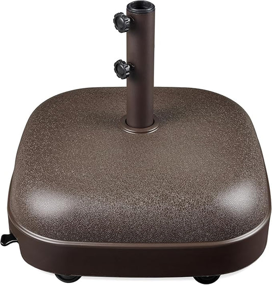 Best Choice Products 123lb Capacity Fillable Mobile Umbrella Base, Heavy Duty Market Stand for Patio, Deck, Poolside, Easy to move w/ 4 wheels - Dome Square Brown