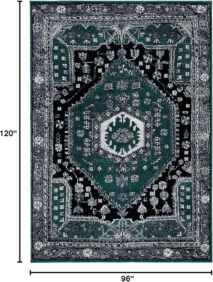 SAFAVIEH Area Rug 8x10 - Vintage Hamadan Collection - Large - Green & Black, Traditional Oriental Design, Non-Shedding & Easy Cleaning, Ideal for Living Room, Bedroom, Office, Dining Space (VTH204Y)
