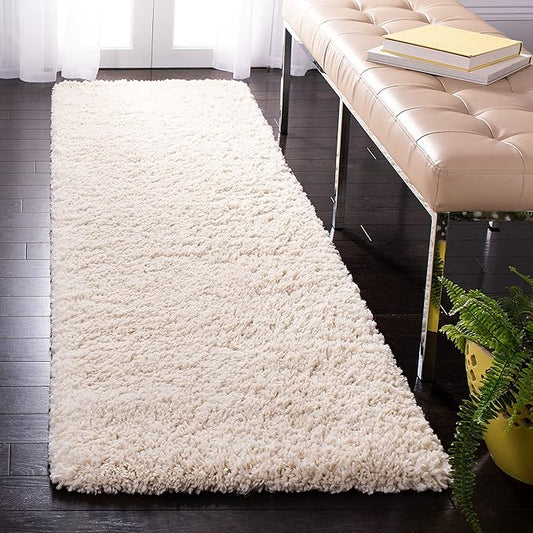 SAFAVIEH Fontana Shag Collection Runner Rug - 2'3" x 8', Creme, Solid Design, Non-Shedding & Easy Care, 2-inch Thick Ideal for High Traffic Areas in Living Room, Bedroom (FNT800B)