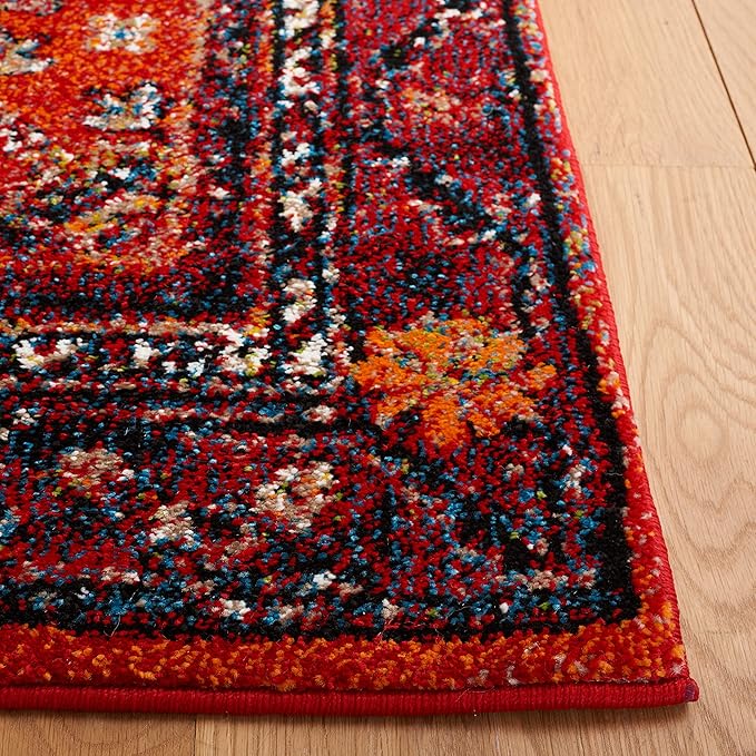 SAFAVIEH Vintage Hamadan Collection Area Rug - 9' x 12', Red & Black, Traditional Oriental Design, Non-Shedding & Easy Care, Ideal for High Traffic Areas in Living Room, Bedroom (VTH204Q)
