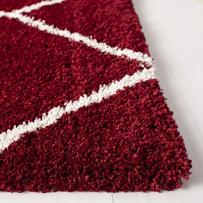 SAFAVIEH Hudson Shag Collection X-Large Area Rug - 11' x 15', Red & Ivory, Modern Trellis Design, Non-Shedding & Easy Care, 2-inch Thick Ideal for High Traffic Areas in Living Room, Bedroom (SGH281R)
