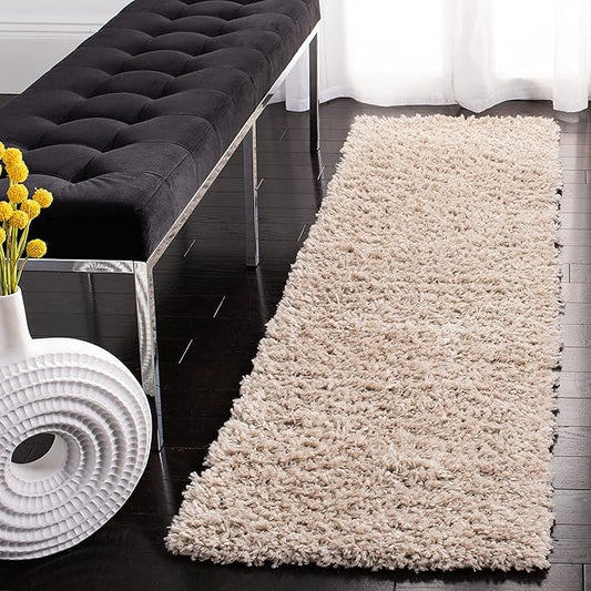 SAFAVIEH August Shag Collection Runner Rug - 2' x 9', Beige, Solid Design, Non-Shedding & Easy Care, 1.5-inch Thick Ideal for High Traffic Areas in Living Room, Bedroom (AUG200D)