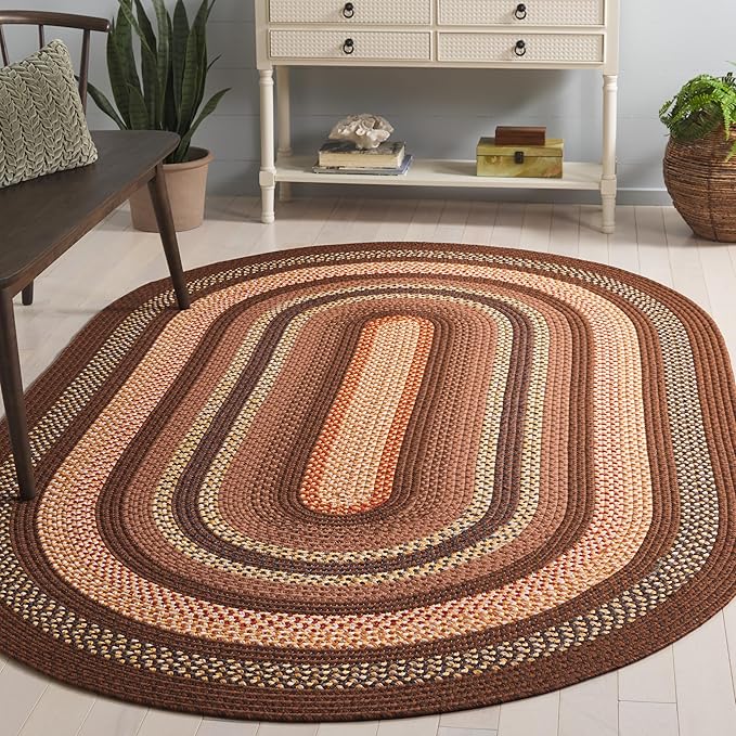 SAFAVIEH Washable Rug Outdoor Braided Collection - 4' x 6' Oval, Brown & Light Brown, Handmade & Reversible, Non-Shedding & Easy to Clean, Ideal for Patio, Backyard, Mudroom (BRD313T)