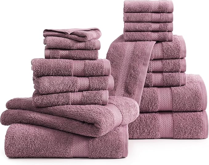 LANE LINEN 100% Cotton Towels for Bathroom - 18 Piece - Softer & Highly Absorbent - 4 Bath, 8 Wash Cloth, 6 Hand Towels - Perfect Family Set, Hotel Quality, Gentle on Skin - Wistful Mauve