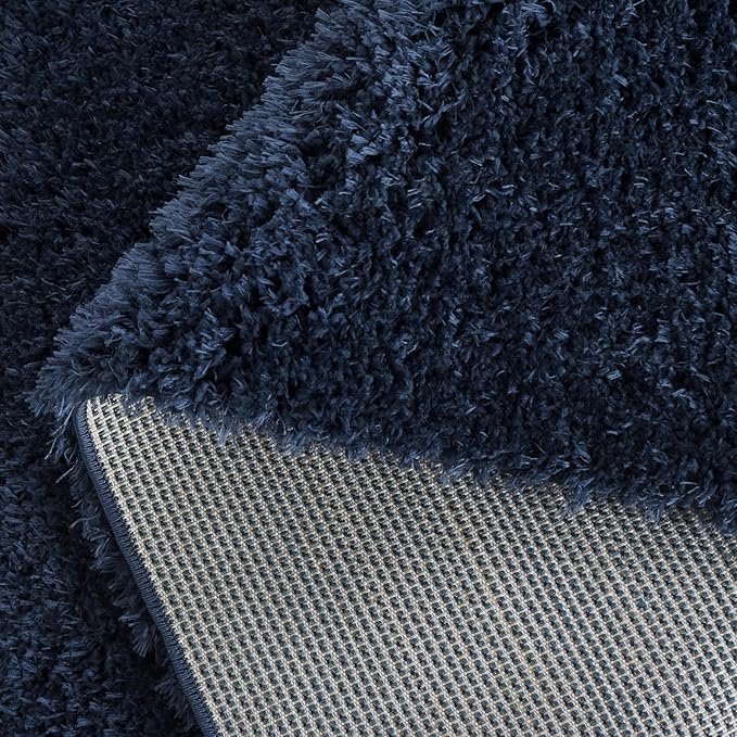 SAFAVIEH Lindsay Shag Collection Area Rug - 5'3" x 7'6", Navy, Contemporary Design, Ideal for High Traffic Areas in Living Room, Bedroom & Dining Room (LNS560N-5)