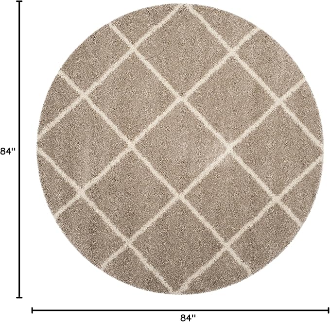 SAFAVIEH Hudson Shag Collection 7' Round Beige/Ivory SGH281S Modern Diamond Trellis Non-Shedding Living Room Bedroom Dining Room Entryway Plush 2-inch Thick Area Rug