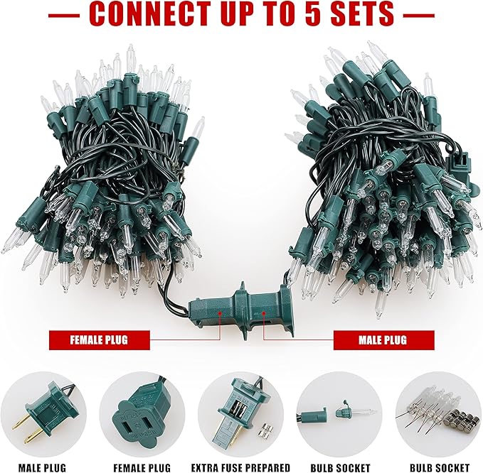 Hopolon Christmas Lights, 2 Pack 23ft 100 Mini String Lights, 120V Plug in Extendable Tree Lights for Patio, Garden, Home, Party, Holiday, Wedding, Indoor&Outdoor Decor(2pcs Warm White)