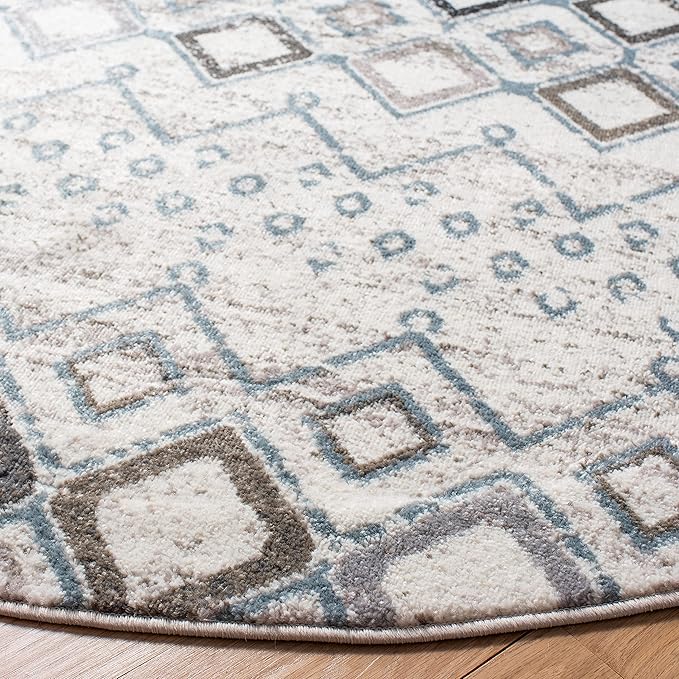 SAFAVIEH Amsterdam Collection 3' Round Ivory/Grey AMS108A Moroccan Boho Non-Shedding Dining Room Entryway Foyer Living Room Bedroom Area Rug