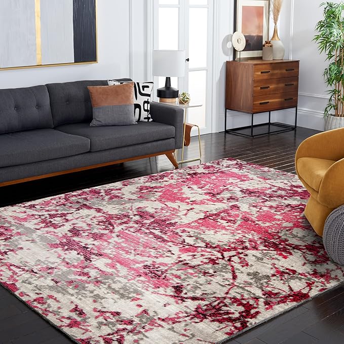 SAFAVIEH Skyler Collection 10' x 14' Pink/Ivory SKY186N Modern Abstract Non-Shedding Living Room Dining Bedroom Area Rug