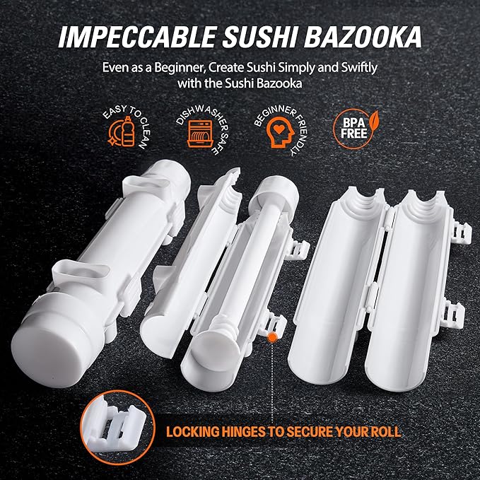 ISSEVE Sushi Making Kit Sushi Bazooka Maker with Bamboo Mats and Chopsticks, Paddle, Spreader, Sushi Knife, DIY Sushi Roller Machine