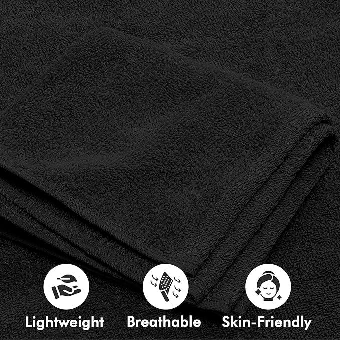 Bath Towels Set of 8 – 100% Cotton (Black) Bathroom Towel Set Bale Includes 2 Bath, 2 Hand, 4 Face Towels – Soft, Absorbent & Quick Dry Towel for Bathroom, Spa, Kitchen, Hotel Use
