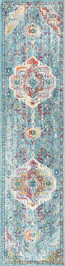 SAFAVIEH Crystal Collection Runner Rug - 2'2" x 21', Teal & Orange, Medallion Distressed Design, Non-Shedding & Easy Care, Ideal for High Traffic Areas in Living Room, Bedroom (CRS501J)