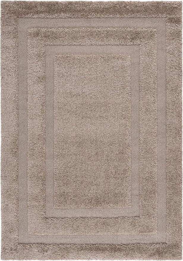 SAFAVIEH Florida Shag Collection 5'3" x 7'6" Beige / Beige SG454 Border Non-Shedding Living Room Bedroom Dining Room Entryway Plush 1.2-inch Thick Area Rug