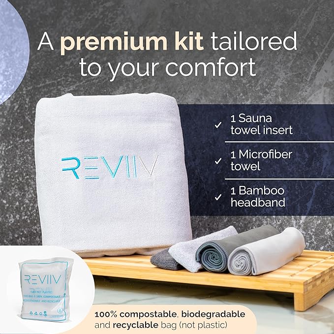 Sauna Blanket Insert Towel 3Pc Kit - Includes Soft & Absorbent Sauna Towel Sack with Microfiber Face Towel & Headband - Sauna Accessories for Infrared Sauna Blanket Simplified Cleanup - 70" x 30"