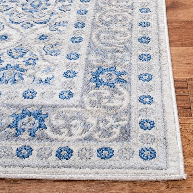 SAFAVIEH Brentwood Collection 5'3" x 7'6" Ivory/Blue BNT870A Oriental Damask Trellis Non-Shedding Living Room Bedroom Dining Home Office Area Rug