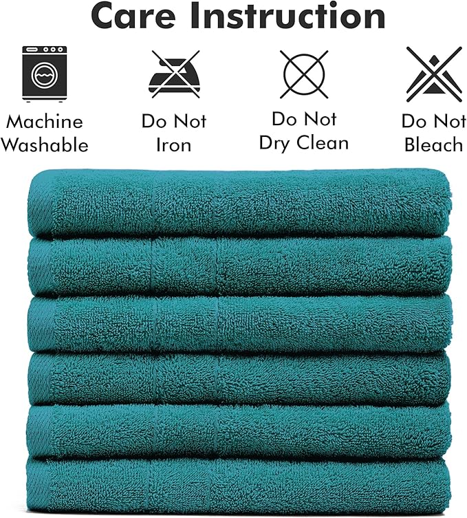 100% Cotton Hand Towels for Bathroom – Soft & Absorbent Towel Set– Pack of 6 Small Towel (34x20in) – Quick Dry Luxury Cotton Hand Towels – Teal