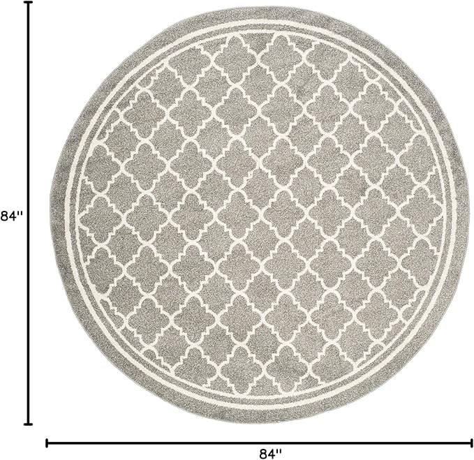 SAFAVIEH Amherst Collection 7' Round Dark Grey/Beige AMT422R Moroccan Trellis Non-Shedding Dining Room Entryway Foyer Living Room Bedroom Area Rug