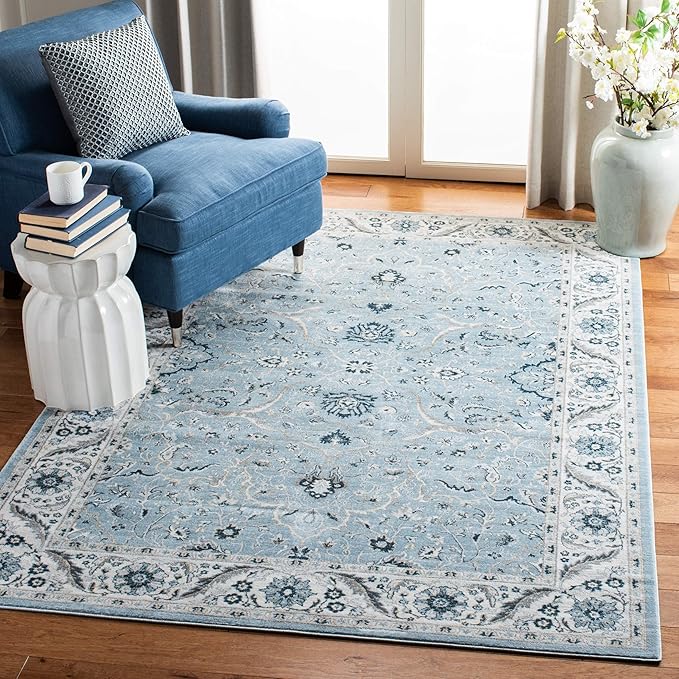 SAFAVIEH Isabella Collection Area Rug - 9' x 12', Light Blue & Cream, Oriental Design, Non-Shedding & Easy Care, Ideal for High Traffic Areas in Living Room, Bedroom (ISA912M)