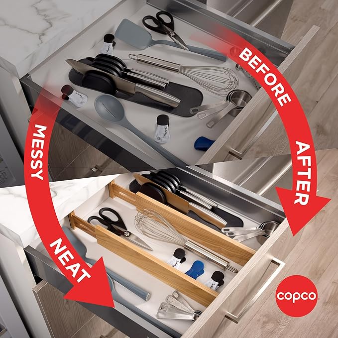 Copco Kitchen Drawer Dividers, Sprin Loaded, Utensil Organizers, Adjustable Drawer Dividers