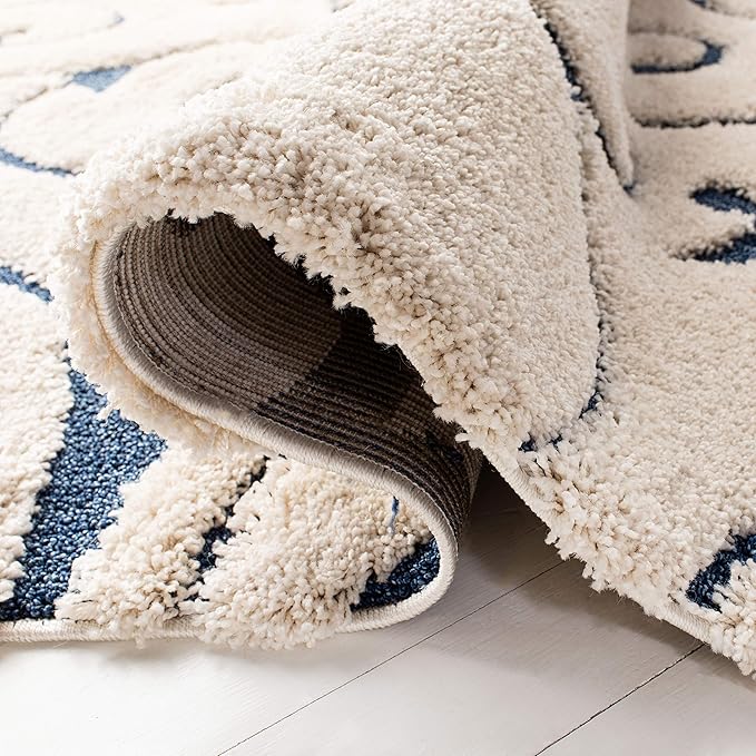 SAFAVIEH Florida Shag Collection Area Rug - 5' Square, Cream & Blue, Scroll Design, Non-Shedding & Easy to Clean, High-Low Plush Pile, Ideal for Living Room, Bedroom, Dining Space (SG455-1165)