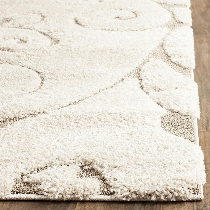 SAFAVIEH Florida Shag Collection Runner Rug - 2'3" x 15', Cream & Beige, Scroll Design, Non-Shedding & Easy to Clean, High-Low Plush Pile, Ideal for Bedroom, Foyer, Hallway (SG455-1113)