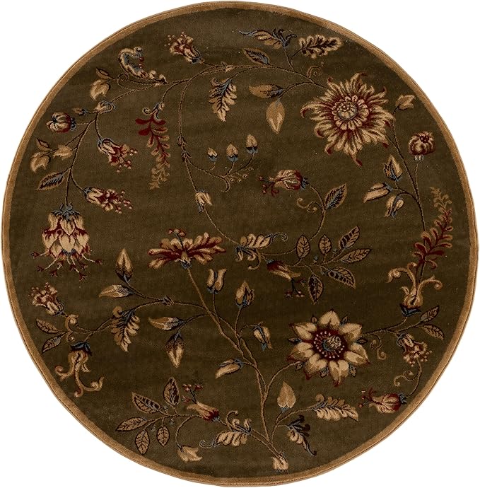 SAFAVIEH Lyndhurst Collection Area Rug - 5'3" Round, Green & Multi, Traditional Floral Design, Non-Shedding & Easy Care, Ideal for High Traffic Areas in Living Room, Bedroom (LNH552-5291)