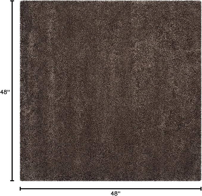 SAFAVIEH Santa Monica Shag Collection Area Rug - 4' Square, Mushroom, Non-Shedding & Easy Cleaning, Plush Thick Pile, Ideal for Living Room, Bedroom, Dining Space (SGN725-8181)