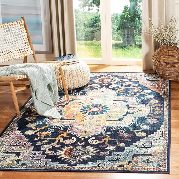 SAFAVIEH Crystal Collection Accent Rug - 3' x 5', Navy & Fuchsia, Medallion Distressed Design, Non-Shedding & Easy Care, Ideal for High Traffic Areas in Entryway, Living Room, Bedroom (CRS501H)