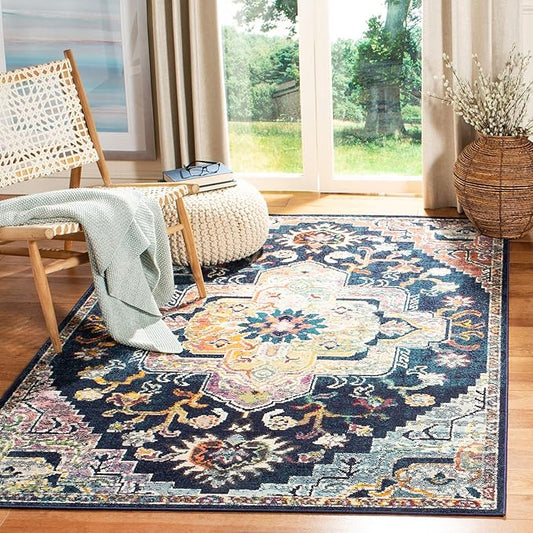 SAFAVIEH Crystal Collection Accent Rug - 3' x 5', Navy & Fuchsia, Medallion Distressed Design, Non-Shedding & Easy Care, Ideal for High Traffic Areas in Entryway, Living Room, Bedroom (CRS501H)